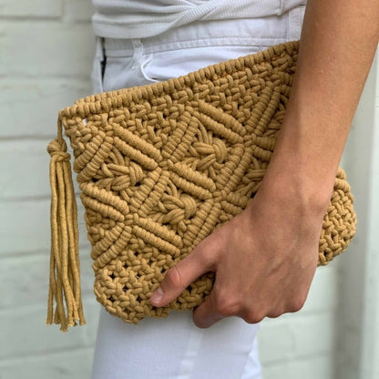 Macrame Clutch with Tassel, Tan    Home Decor Supply | Online Retail | ShoreShopper.com