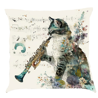 Musical Cats Printed Cotton Linen Pillowcase    Home Decor Supply | Online Retail | ShoreShopper.com