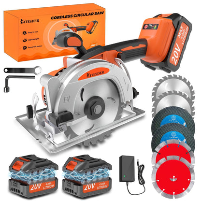 5-inch Brushless Circular Saw Kit - 20V Dual Smart Batteries And Battery Charger, Comes with 6 Saw Blades, Two Adjustable 45° Cutting Depths, Up to 6900 RPM - Ideal for Woodworking And Garden Projects.Christmas Gift, Shipped    Home Decor Supply | Online Retail | ShoreShopper.com