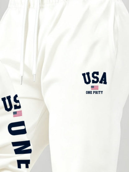 Men'S USA Flag Print Hoodie & Sweatpants Two-Piece Set - White with Red, White & Blue Design, Comfortable Warm Casual Streetwear Outfit, Regular Fit, Long Sleeve    Home Decor Supply | Online Retail | ShoreShopper.com