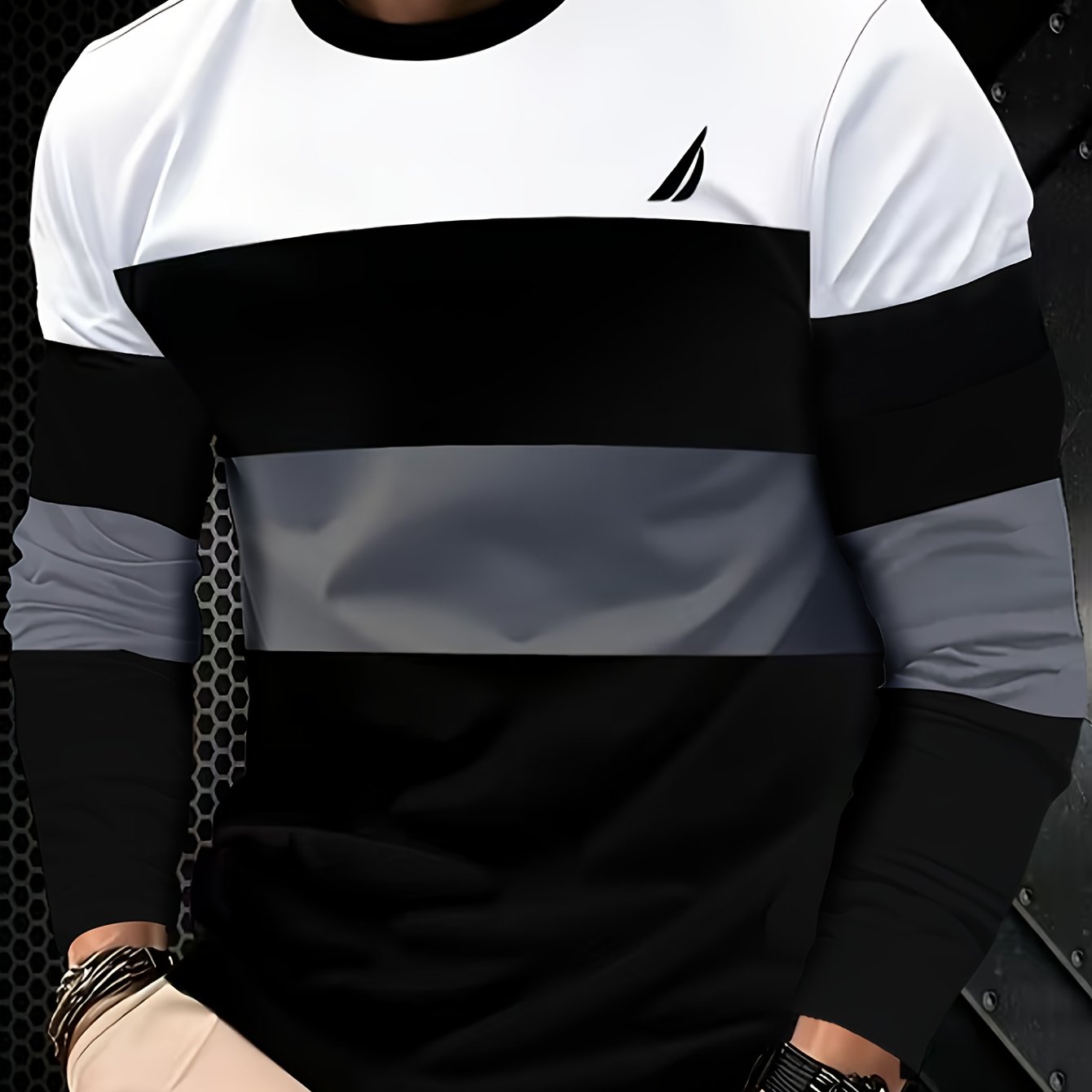 Men's & Teens Long Sleeve T-Shirt with Full-Body Striped Print - Black & White All-Season Casual Crew Neck Shirt, Suitable for Dad Gifts, Christmas Presents, Year-Round Wear - Machine Washable Digital Print Underwear    Home Decor Supply | Online Retail | ShoreShopper.com