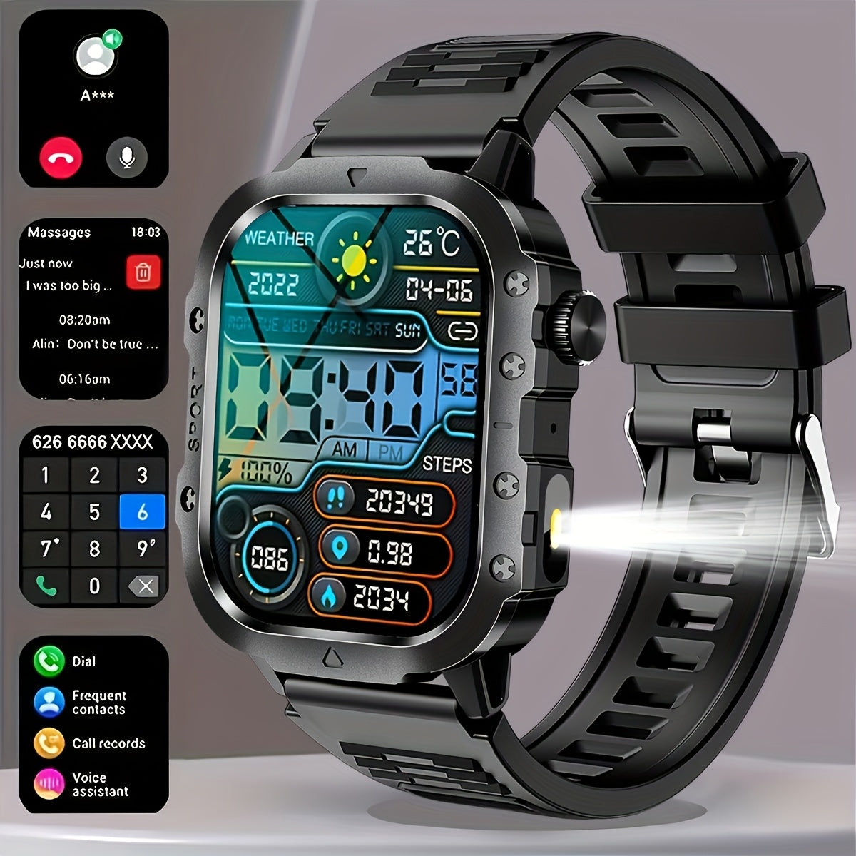 New Smart Watch with 2.01-inch Large Screen, LED Flashlight, Outdoor Sports Watch, Fitness Tracker Compatible with Android and iPhone, Halloween, Suitable for Men or Women, Versatile for Various Scenarios, Perfect Holiday Gif    Home Decor Supply | Online Retail | ShoreShopper.com