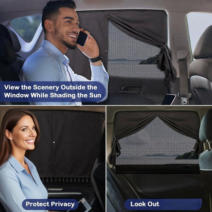 [Magnetic Car Window Shades] 2-Layer Magnetic Car Window Shades - Mesh & Blackout Fabric, Tassel Design for Side/Back Windows - Block UV Rays Privacy Curtain    Home Decor Supply | Online Retail | ShoreShopper.com