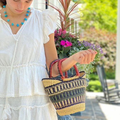 Bolga Tote, Neutrals with Leather Handle - 14-inch    Home Decor Supply | Online Retail | ShoreShopper.com