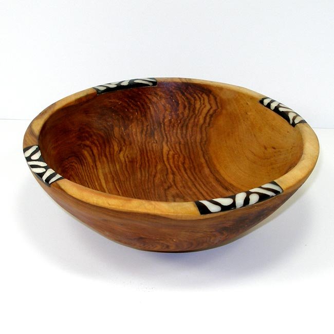 Handcarved Olive Wood Bowl 9 inch with Inlaid Bone - Jedando Handicrafts    Home Decor Supply | Online Retail | ShoreShopper.com