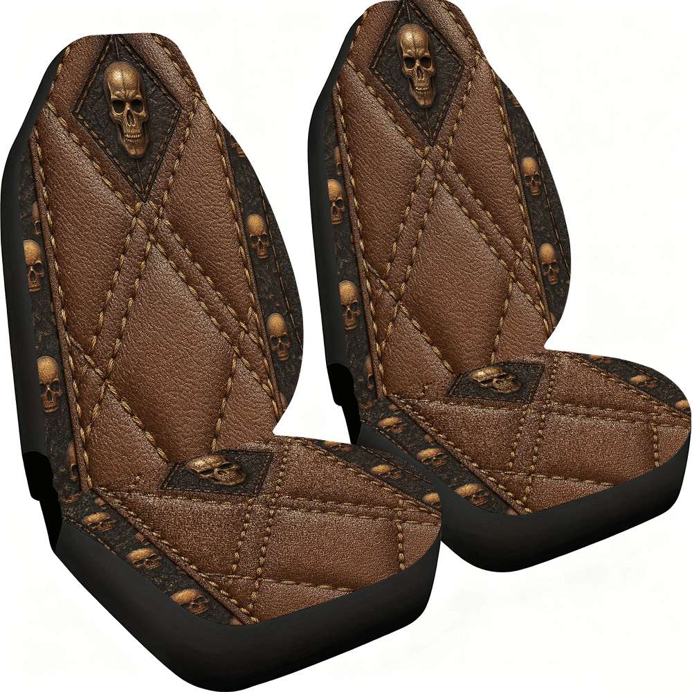 2pcs Brown Skull Car Seat Covers Suitable for Front Seats, High Back Design, Material, Suitable for Cars, SUVs and Trucks, Women's Car Accessories, Christmas Eve Scares, Halloween, Special Promotion Clearance.    Home Decor Supply | Online Retail | ShoreShopper.com