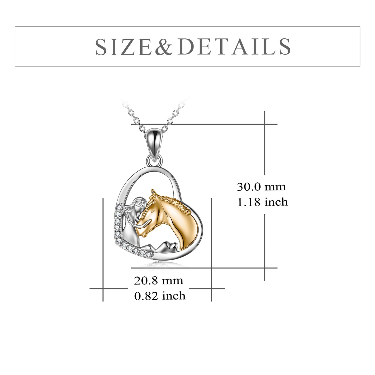 Sterling Silver Heart Pendant Necklace Embracing Horse Design - ShoreCo.Shop