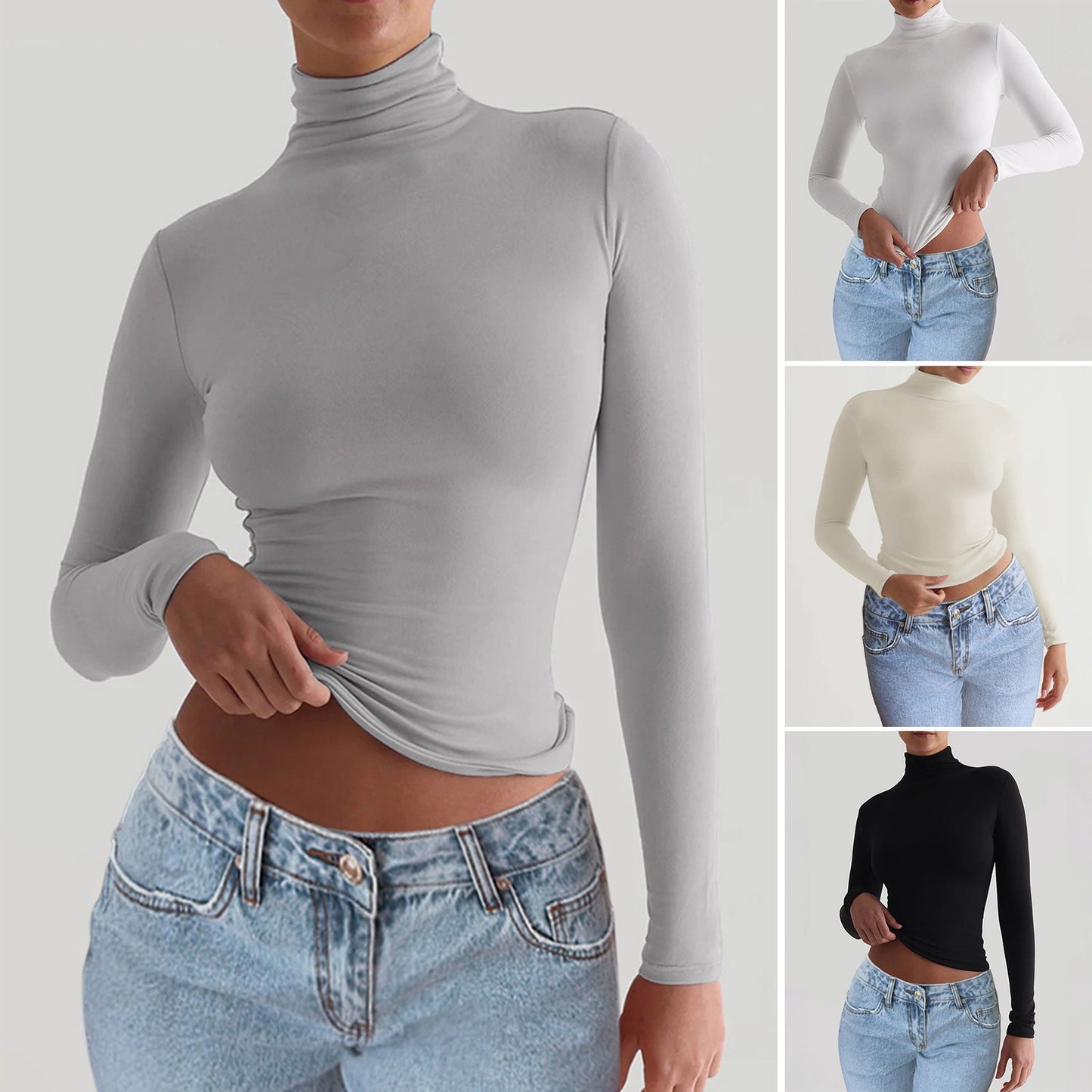 Y2K Slim Turtleneck T-shirt Fashion Casual Long-sleeved Pullover Tight Top Women's Clothing    Home Decor Supply | Online Retail | ShoreShopper.com