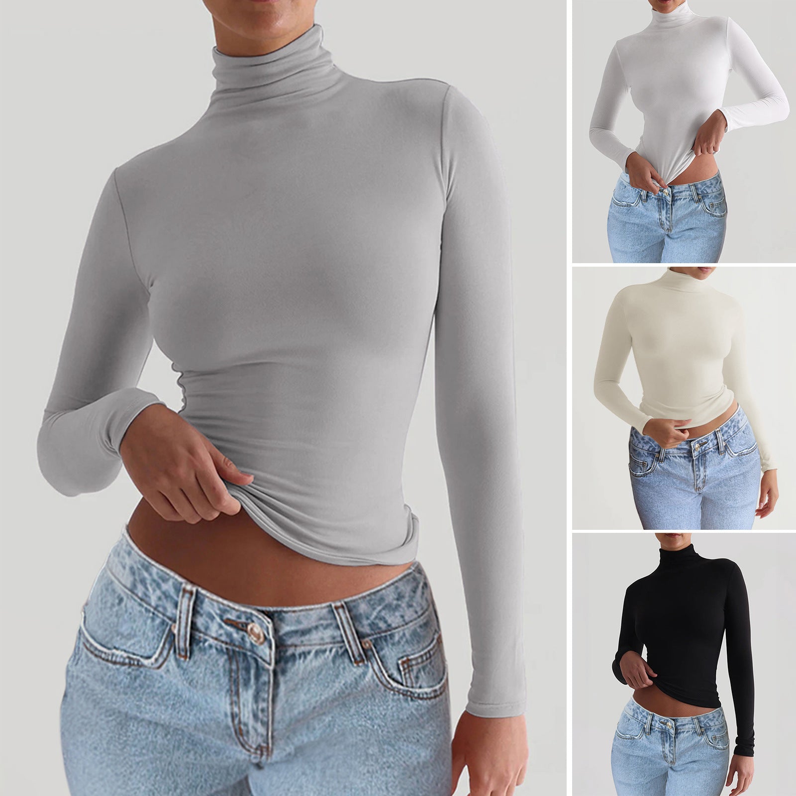 Y2K Slim Turtleneck T-shirt Fashion Casual Long-sleeved Pullover Tight Top Women's Clothing    Home Decor Supply | Online Retail | ShoreShopper.com