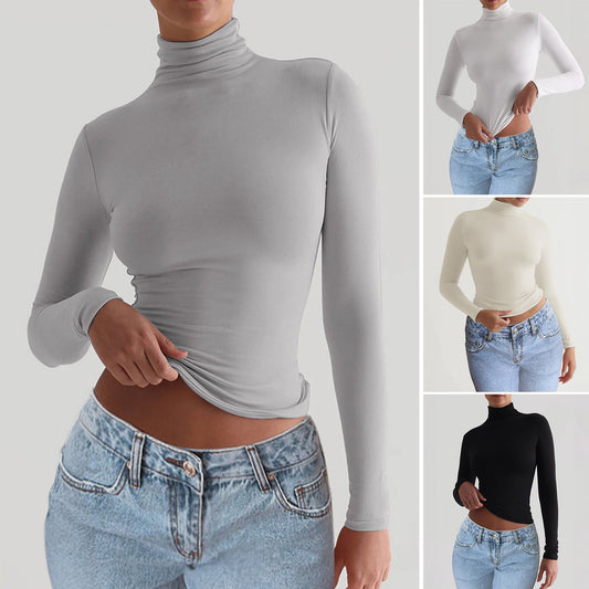 Y2K Slim Turtleneck T-shirt Fashion Casual Long-sleeved Pullover Tight Top Women's Clothing    Home Decor Supply | Online Retail | ShoreShopper.com