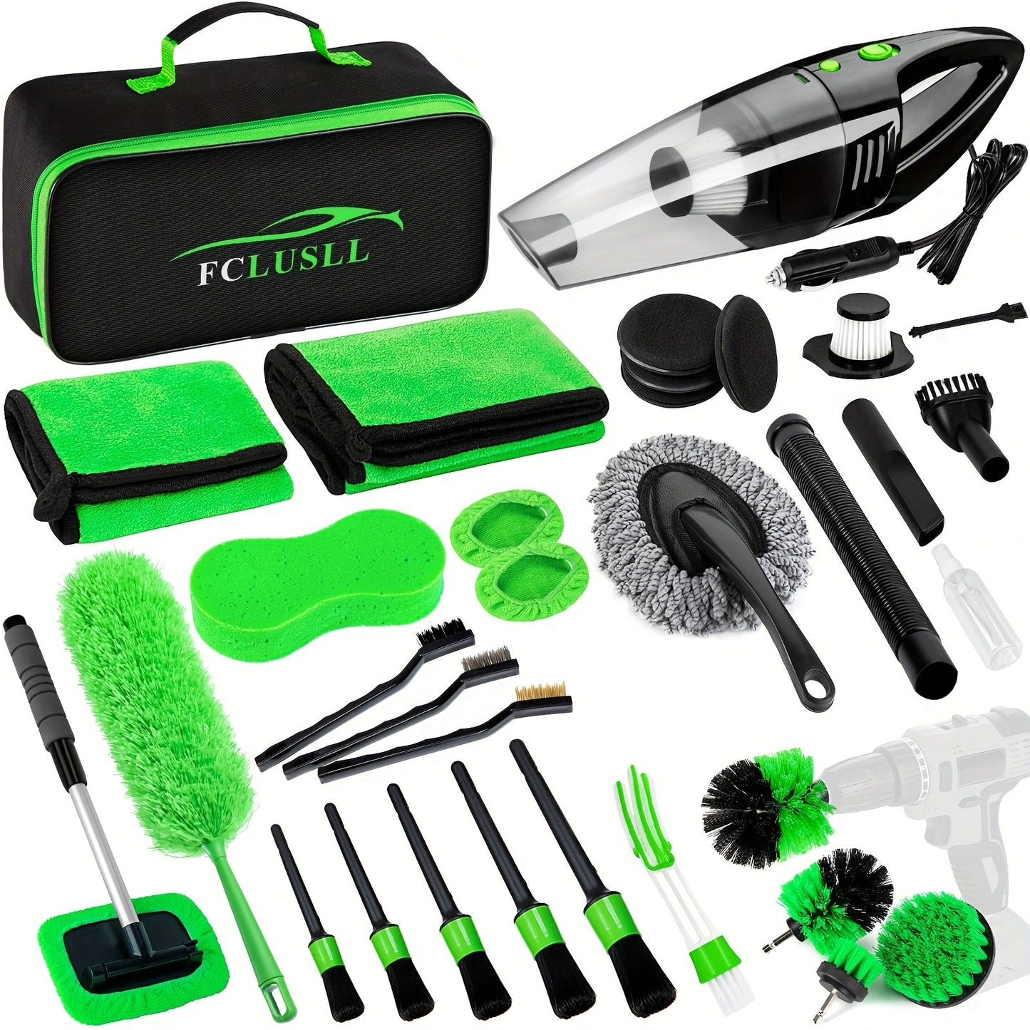 Car Full Interior & Exterior Cleaning Detailing Kit w/ Vacuum, Windshield Cleaner, Drill Brush Kit & More    Home Decor Supply | Online Retail | ShoreShopper.com