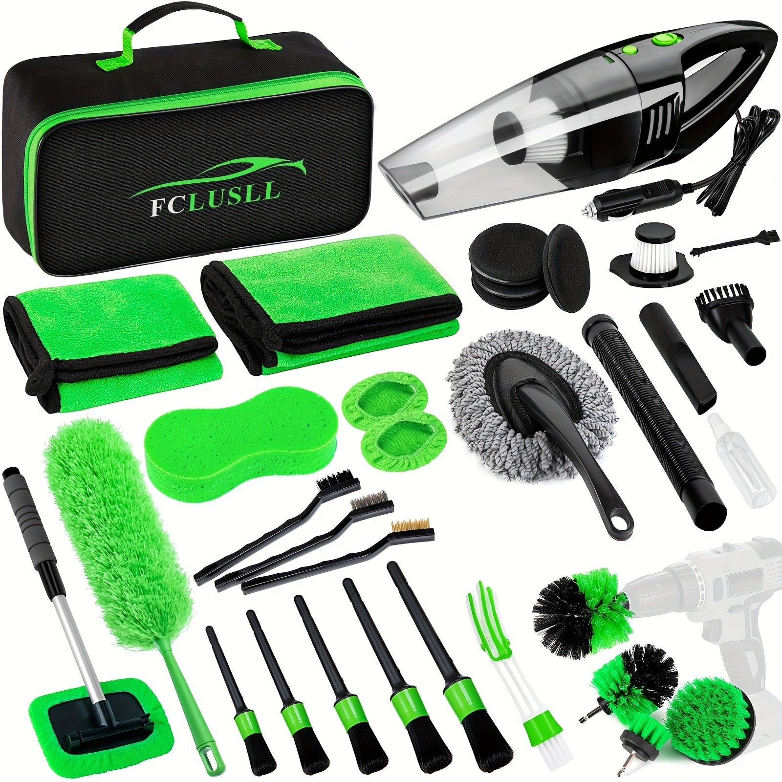 Car Full Interior & Exterior Cleaning Detailing Kit w/ Vacuum, Windshield Cleaner, Drill Brush Kit & More    Home Decor Supply | Online Retail | ShoreShopper.com
