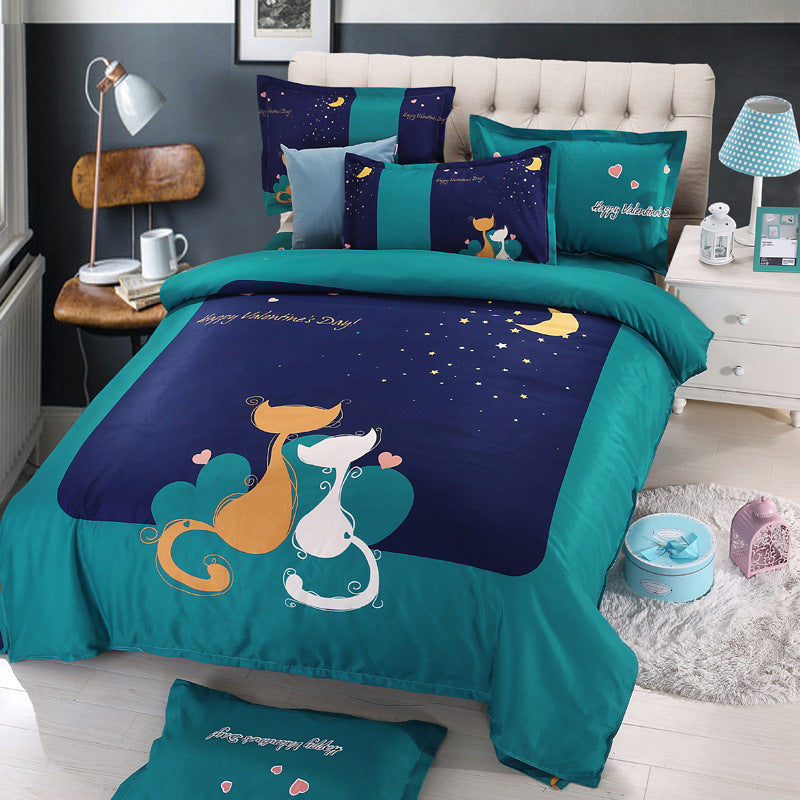 Cotton cartoon active thickening sanding four-piece cotton wedding gift linen quilt cover bedding    Home Decor Supply | Online Retail | ShoreShopper.com