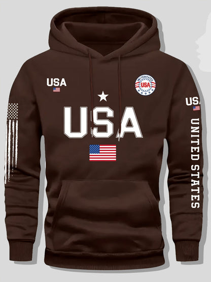 USA Flag Pattern Printed Hoodies, Men's Sweatshirts, United States Letter Printed Casual Knitted Fabric Pullovers for Both Men and Women, Student Couple Outfits, Fashionable Sweatshirts, Autumn and Winter Men's and Women's Sw    Home Decor Supply | Online Retail | ShoreShopper.com