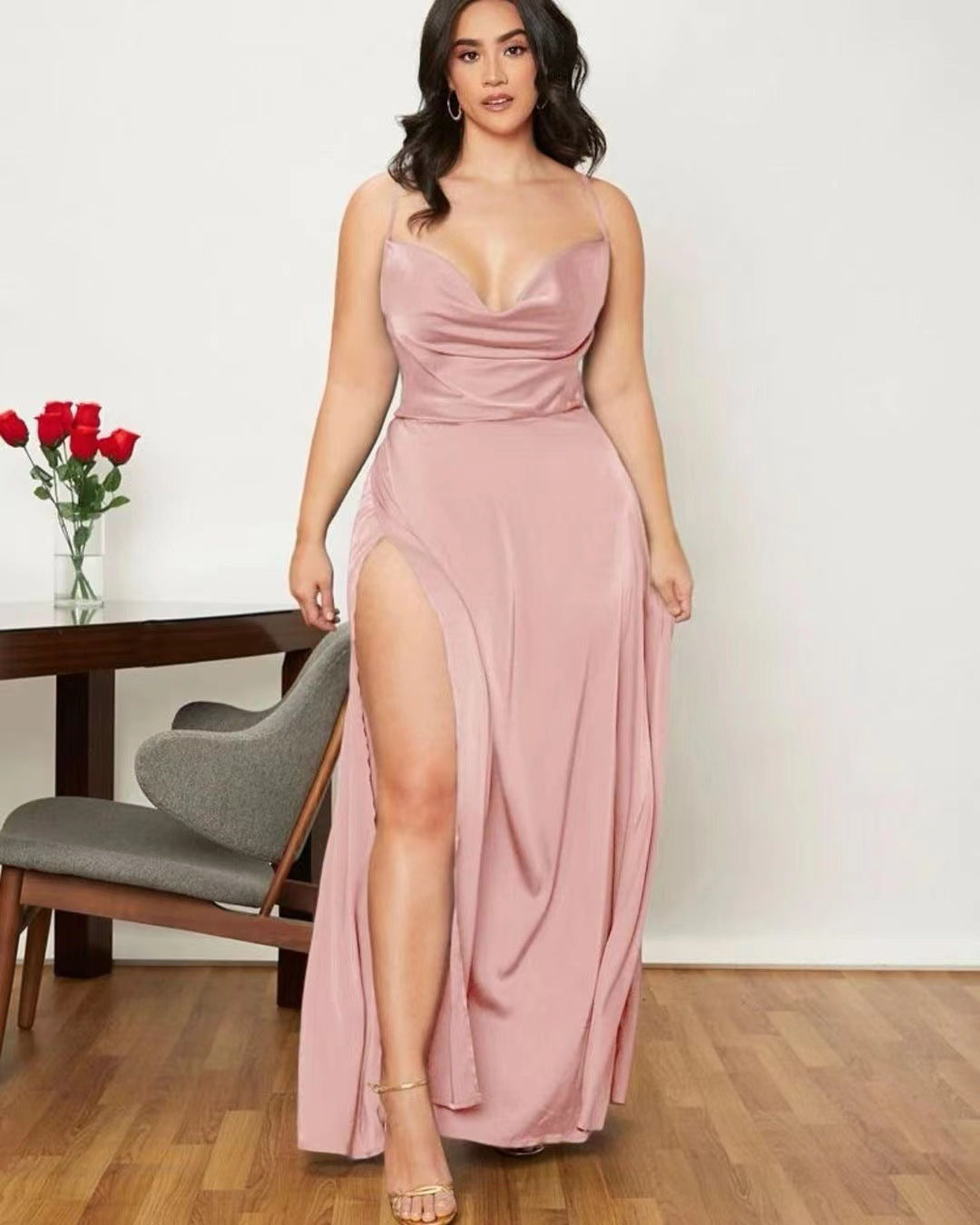 Summer Sexy Slimming Backless Strap Long Split Dress Women's Fashion High Waist Belted Gown V-neck    Home Decor Supply | Online Retail | ShoreShopper.com