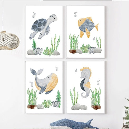 Sea Turtle, Seahorse, Whale, Starfish, Fish, Art Canvas, Nordic Art Poster    Home Decor Supply | Online Retail | ShoreShopper.com
