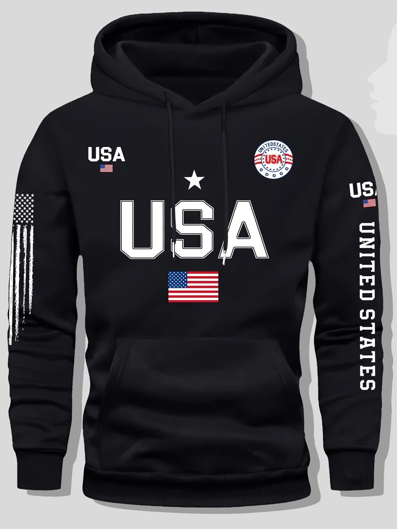USA Flag Pattern Printed Hoodies, Men's Sweatshirts, United States Letter Printed Casual Knitted Fabric Pullovers for Both Men and Women, Student Couple Outfits, Fashionable Sweatshirts, Autumn and Winter Men's and Women's Sw    Home Decor Supply | Online Retail | ShoreShopper.com