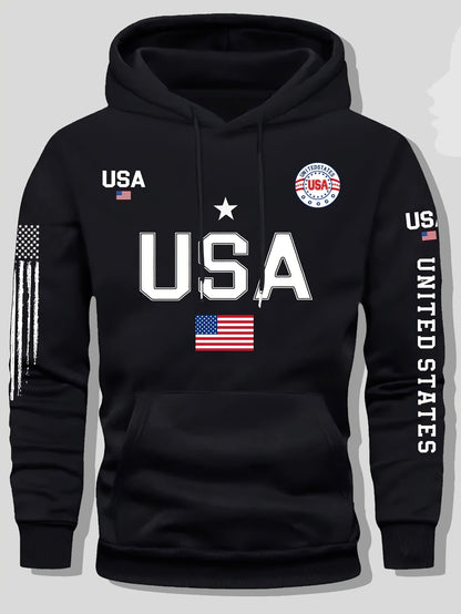 USA Flag Pattern Printed Hoodies, Men's Sweatshirts, United States Letter Printed Casual Knitted Fabric Pullovers for Both Men and Women, Student Couple Outfits, Fashionable Sweatshirts, Autumn and Winter Men's and Women's Sw    Home Decor Supply | Online Retail | ShoreShopper.com