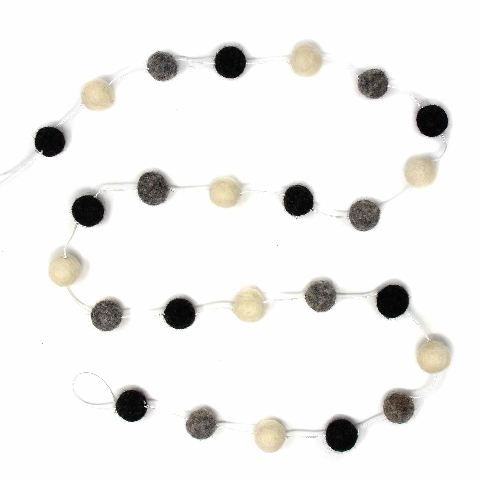 Hand Crafted Felt from Nepal: Pom Pom Garlands, White/Black/Gray    Home Decor Supply | Online Retail | ShoreShopper.com