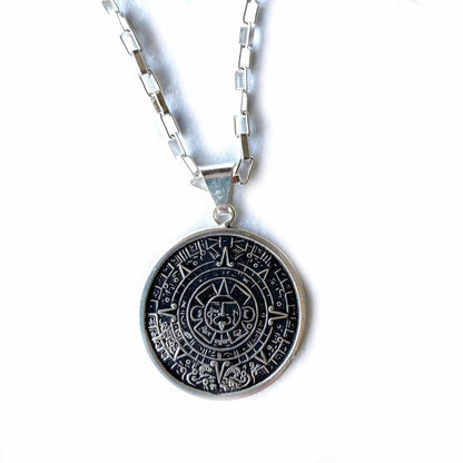 Alpaca Silver Aztec Calendar Pendant with Chain    Home Decor Supply | Online Retail | ShoreShopper.com