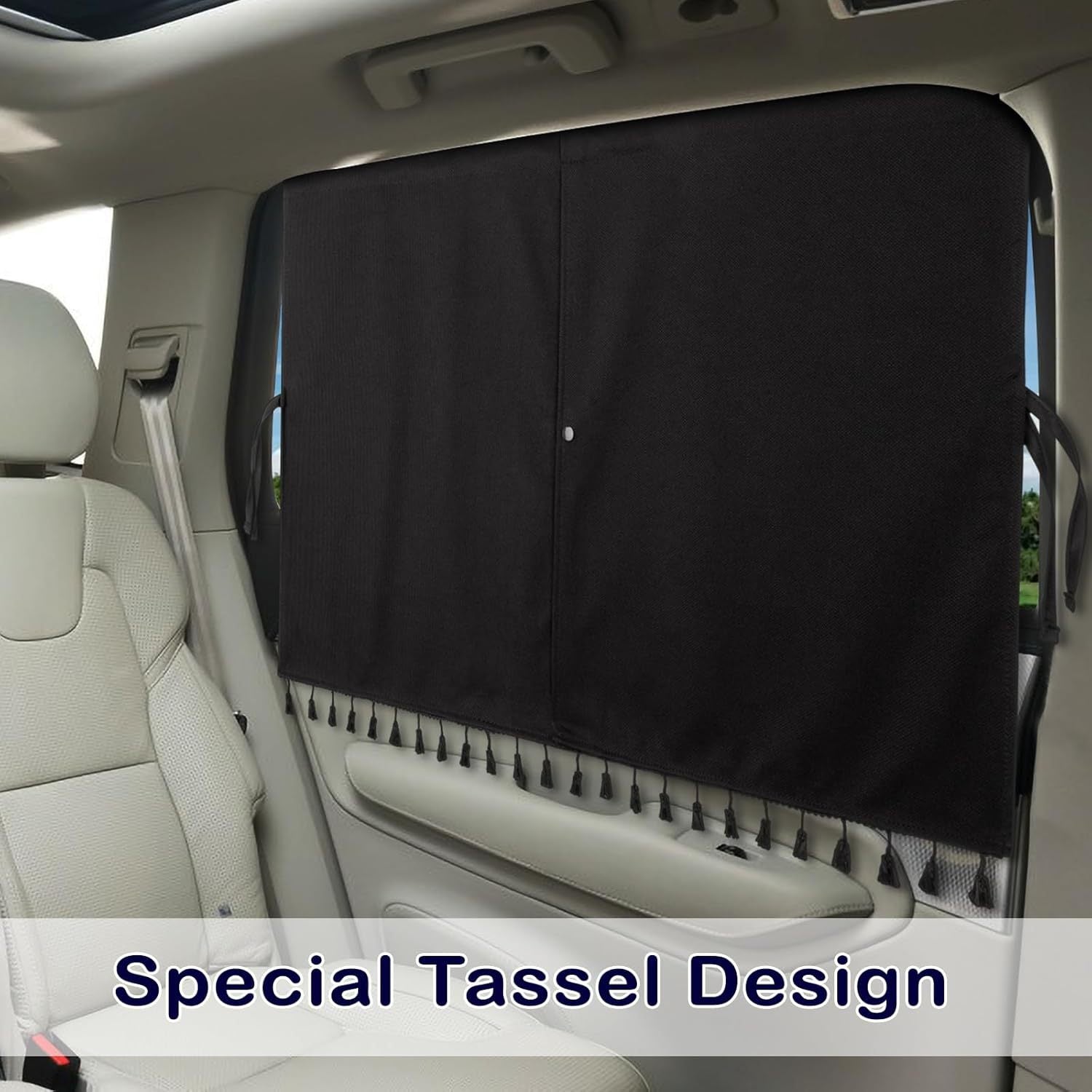 [Magnetic Car Window Shades] 2-Layer Magnetic Car Window Shades - Mesh & Blackout Fabric, Tassel Design for Side/Back Windows - Block UV Rays Privacy Curtain    Home Decor Supply | Online Retail | ShoreShopper.com