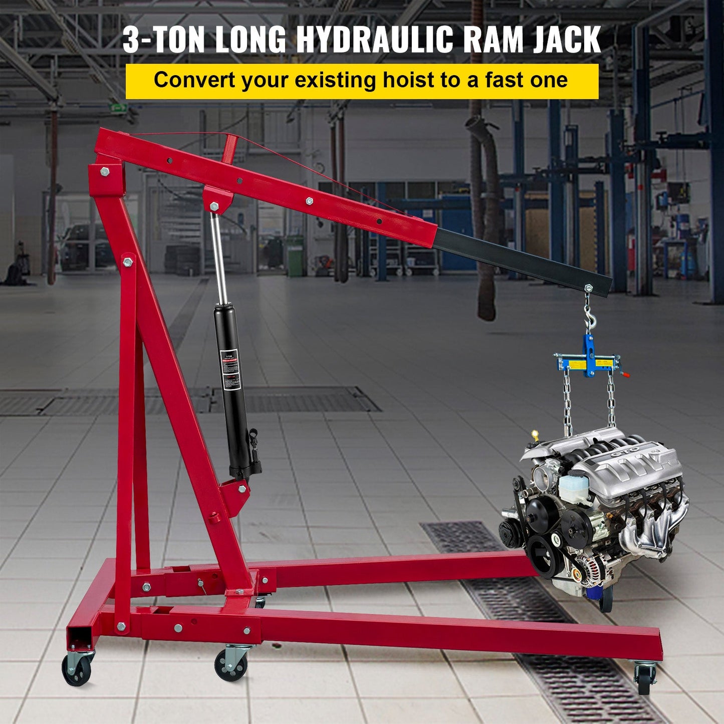 VEVOR Hydraulic Long Ram Jack, 3 Tons/6600 lbs Capacity, with Single Piston Pump and Clevis Base, Manual Cherry Picker with Handle, for Garage/Shop Cranes, Engine Lift Hoist, Black    Home Decor Supply | Online Retail | ShoreShopper.com
