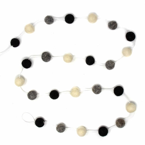 Hand Crafted Felt from Nepal: Pom Pom Garlands, White/Black/Gray    Home Decor Supply | Online Retail | ShoreShopper.com