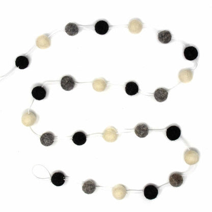 Hand Crafted Felt from Nepal: Pom Pom Garlands, White/Black/Gray    Home Decor Supply | Online Retail | ShoreShopper.com