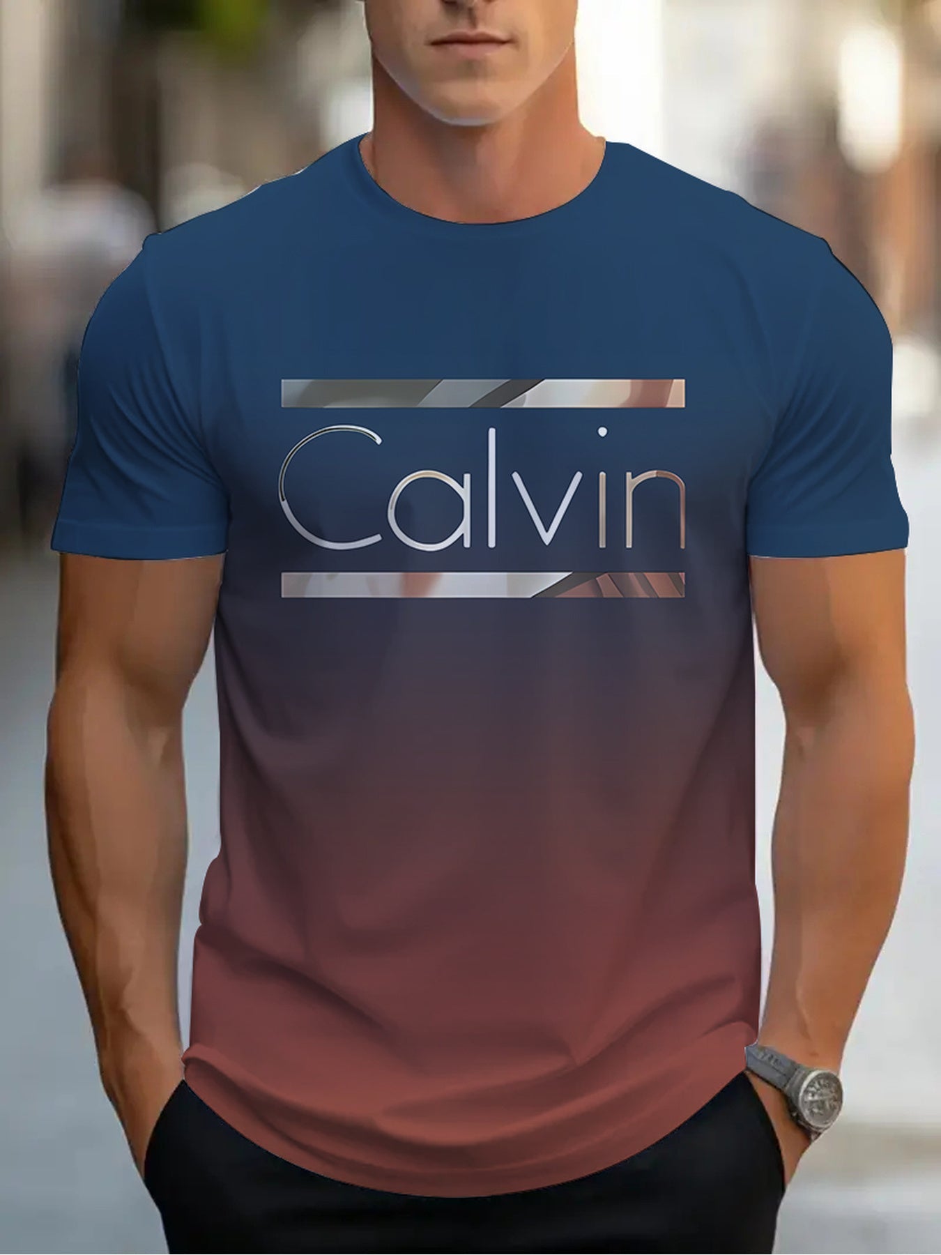 Summer Men'S 3D Digital Printing, Cool Gradual Change: "Calvin" Printed T-Shirt, Casual And Comfortable Versatile Men'S Round Neck Short Sleeves, Suitable for Daily And Sports Wear    Home Decor Supply | Online Retail | ShoreShopper.com