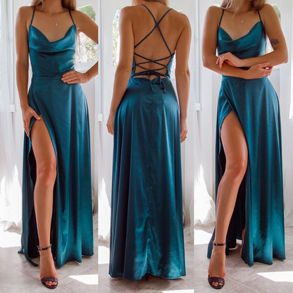 Summer Sexy Slimming Backless Strap Long Split Dress Women's Fashion High Waist Belted Gown V-neck    Home Decor Supply | Online Retail | ShoreShopper.com
