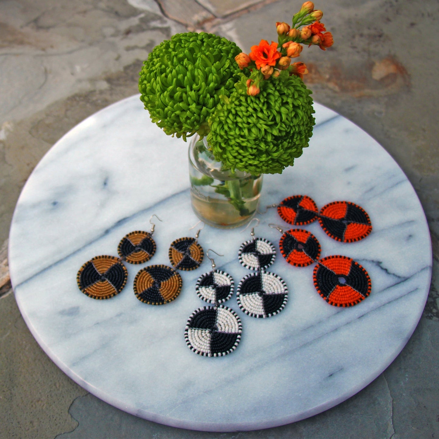 Maasai Bead Double Circle Dangle Earrings, White and Black    Home Decor Supply | Online Retail | ShoreShopper.com