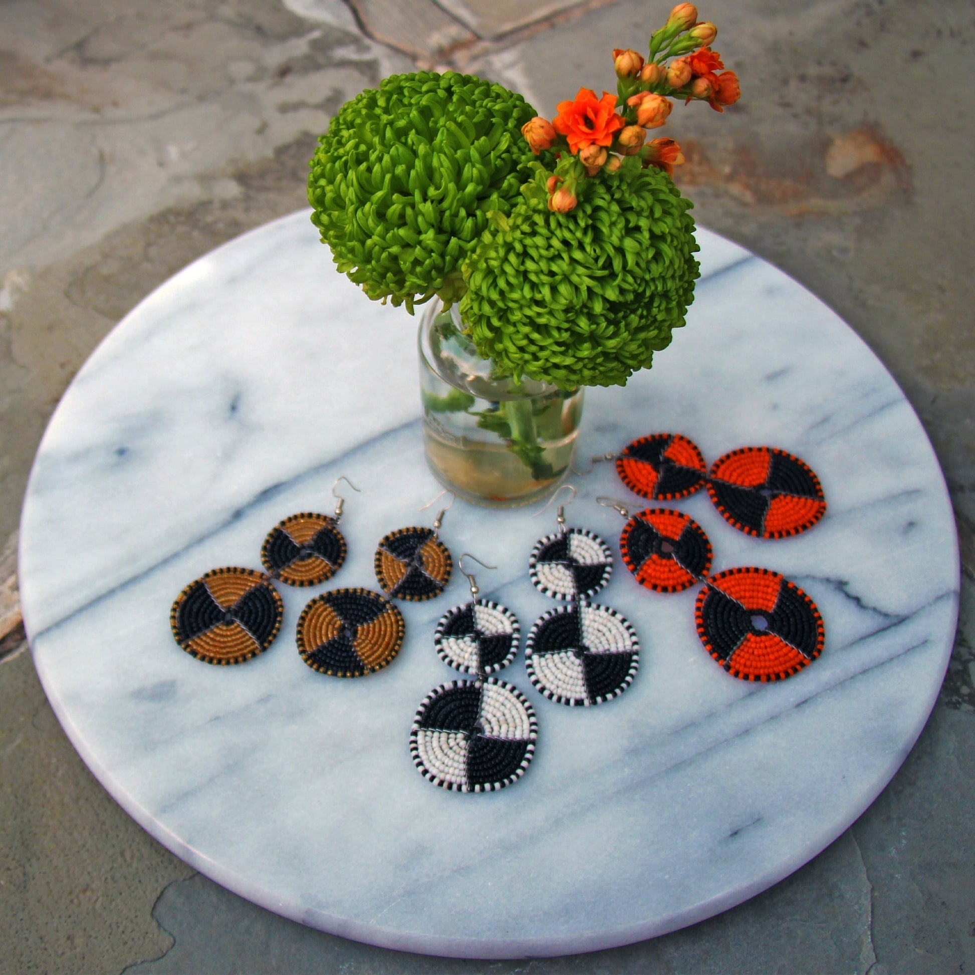 Maasai Bead Double Circle Dangle Earrings, White and Black    Home Decor Supply | Online Retail | ShoreShopper.com