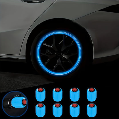 A Collection of Four Glowing Tire Valve Caps Designed to Stop Air from Escaping, Ideal for Vehicles Like Cars, Bikes, And Trucks, Adding a Fashionable Touch    Home Decor Supply | Online Retail | ShoreShopper.com