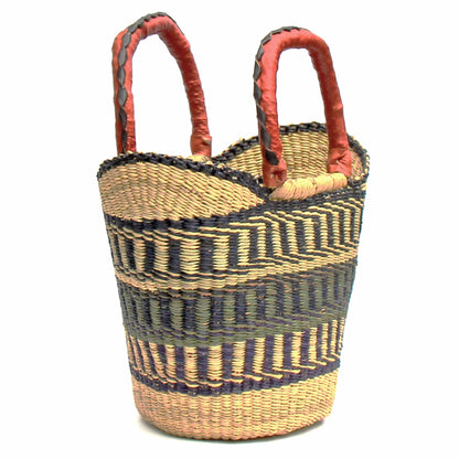 Bolga Tote, Neutrals with Leather Handle - 14-inch    Home Decor Supply | Online Retail | ShoreShopper.com