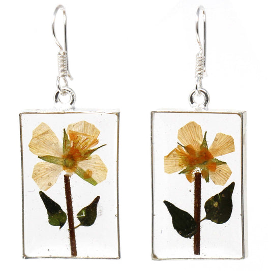 Pressed Yellow Flower Rectangle Dangle Earrings    Home Decor Supply | Online Retail | ShoreShopper.com