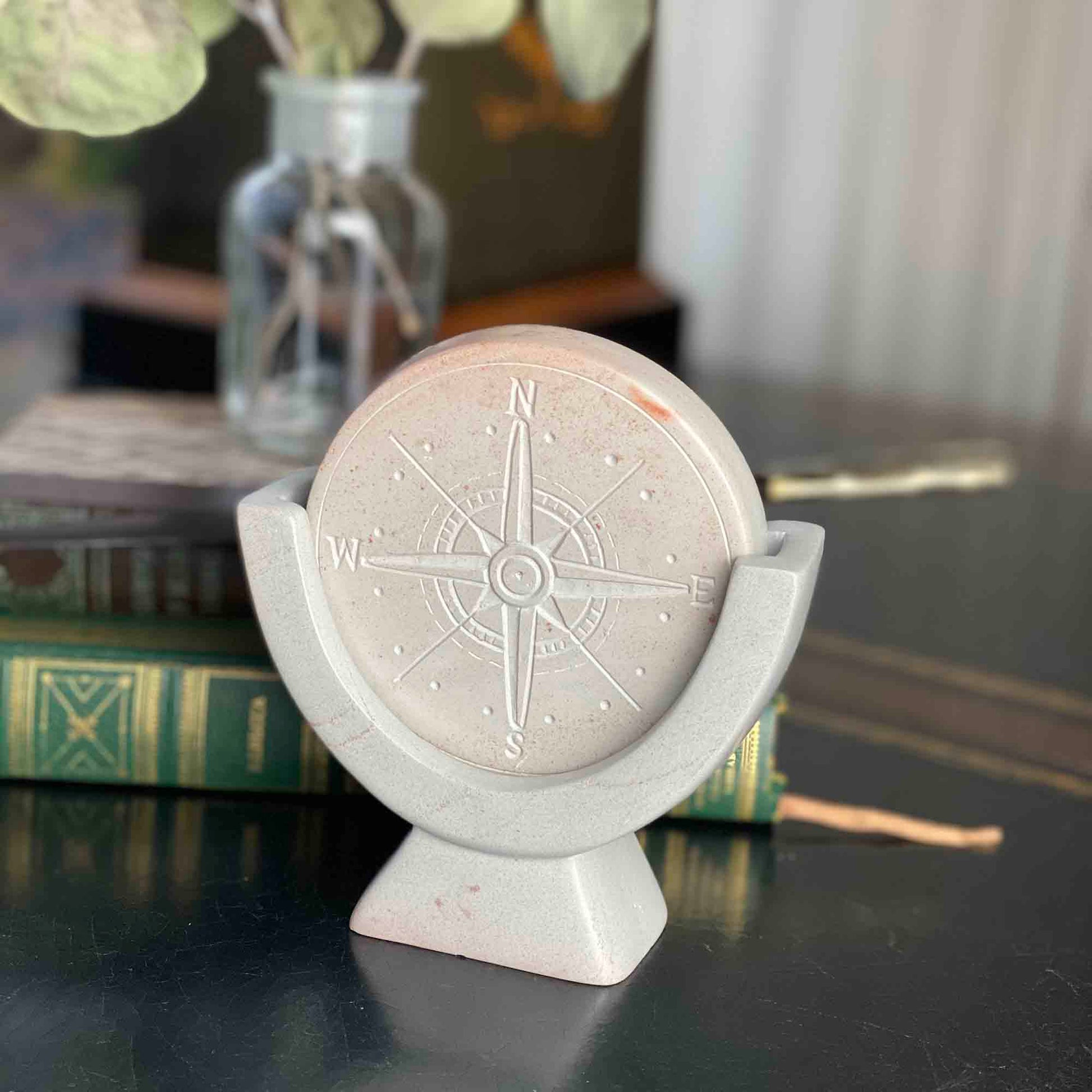 Compass Soapstone Sculpture, Light Gray Stone    Home Decor Supply | Online Retail | ShoreShopper.com