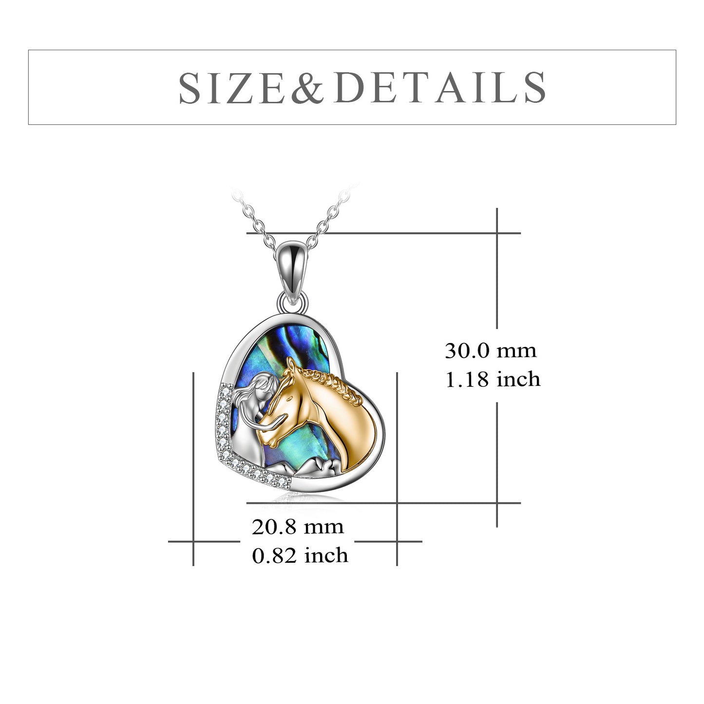 Sterling Silver Heart Pendant Necklace Embracing Horse Design - ShoreCo.Shop