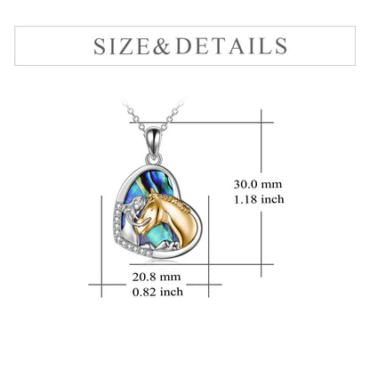 Sterling Silver Heart Pendant Necklace Embracing Horse Design - ShoreCo.Shop