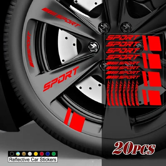 20pcs Reflective Sport Car Wheel Rim Vinyl Stickers - Self-Adhesive Racing Stripe Decals with Glossy Finish, Checkered & Stripe Patterns, Red/ Colors, Irregular Shapes for Night Driving Safety, Easy Application & Removal, Dur    Home Decor Supply | Online Retail | ShoreShopper.com