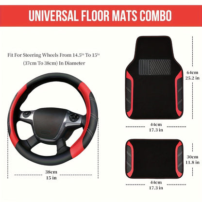Steering Wheel Cover And Waterproof Car Floor Mats, Microfiber Universal Car Combo Fit for 95% Sedan, SUV, Cars, 14.5-15inch Sporty Anti-Slip Safety Comfortable Design    Home Decor Supply | Online Retail | ShoreShopper.com