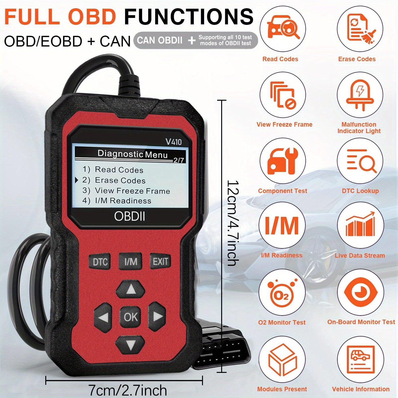 Advanced OBD II Scanner for Car Engine Fault Codes CAN Diagnostic Tool w/ Freeze Frame & I/M Monitor    Home Decor Supply | Online Retail | ShoreShopper.com