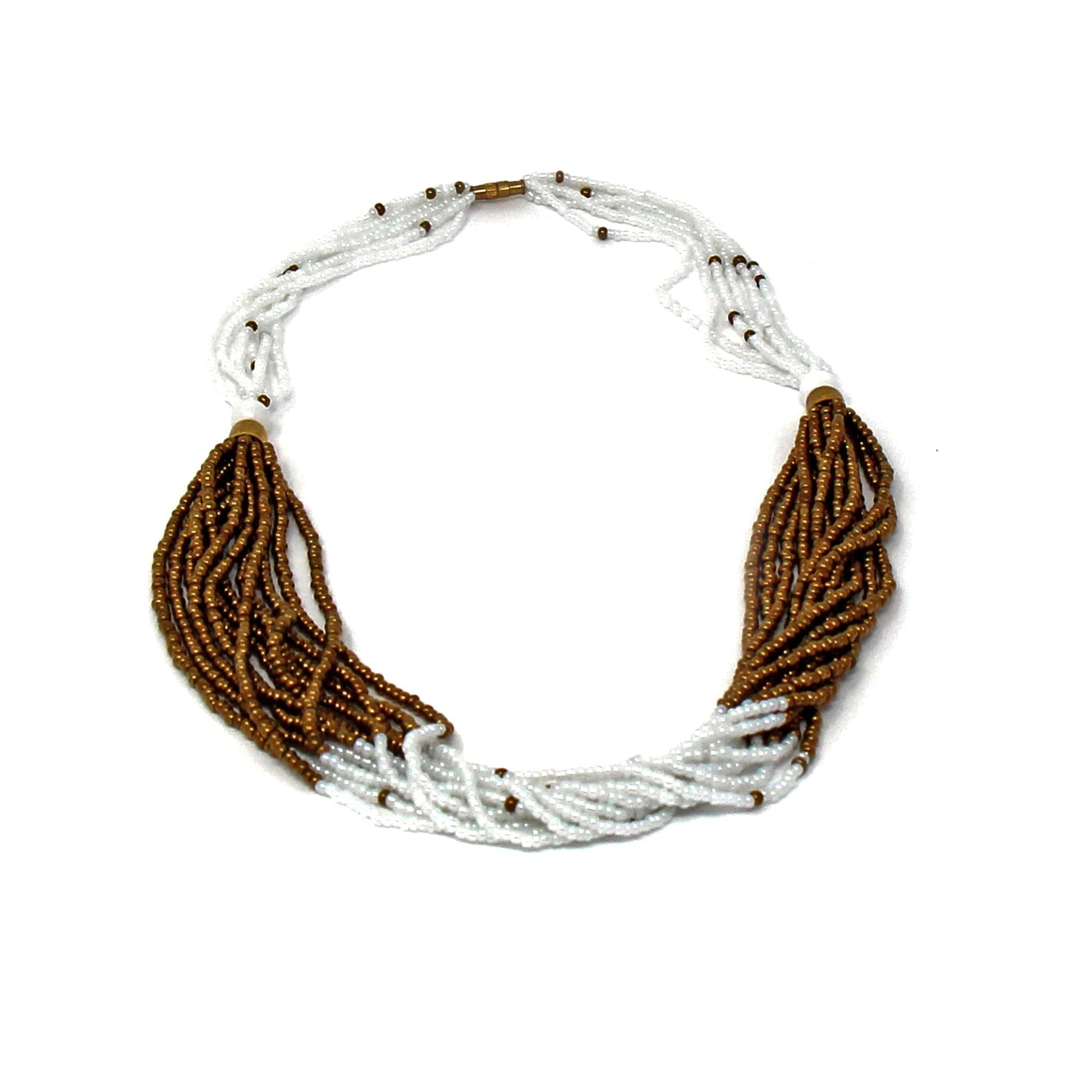 Multistrand Maasai Bead Necklace, White and Gold    Home Decor Supply | Online Retail | ShoreShopper.com