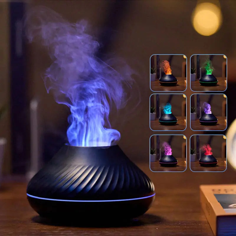 RGB Flame Aroma Diffuser & Volcanic Humidifier - 130ml Essential Oil Mist Maker - ShoreCo.Shop