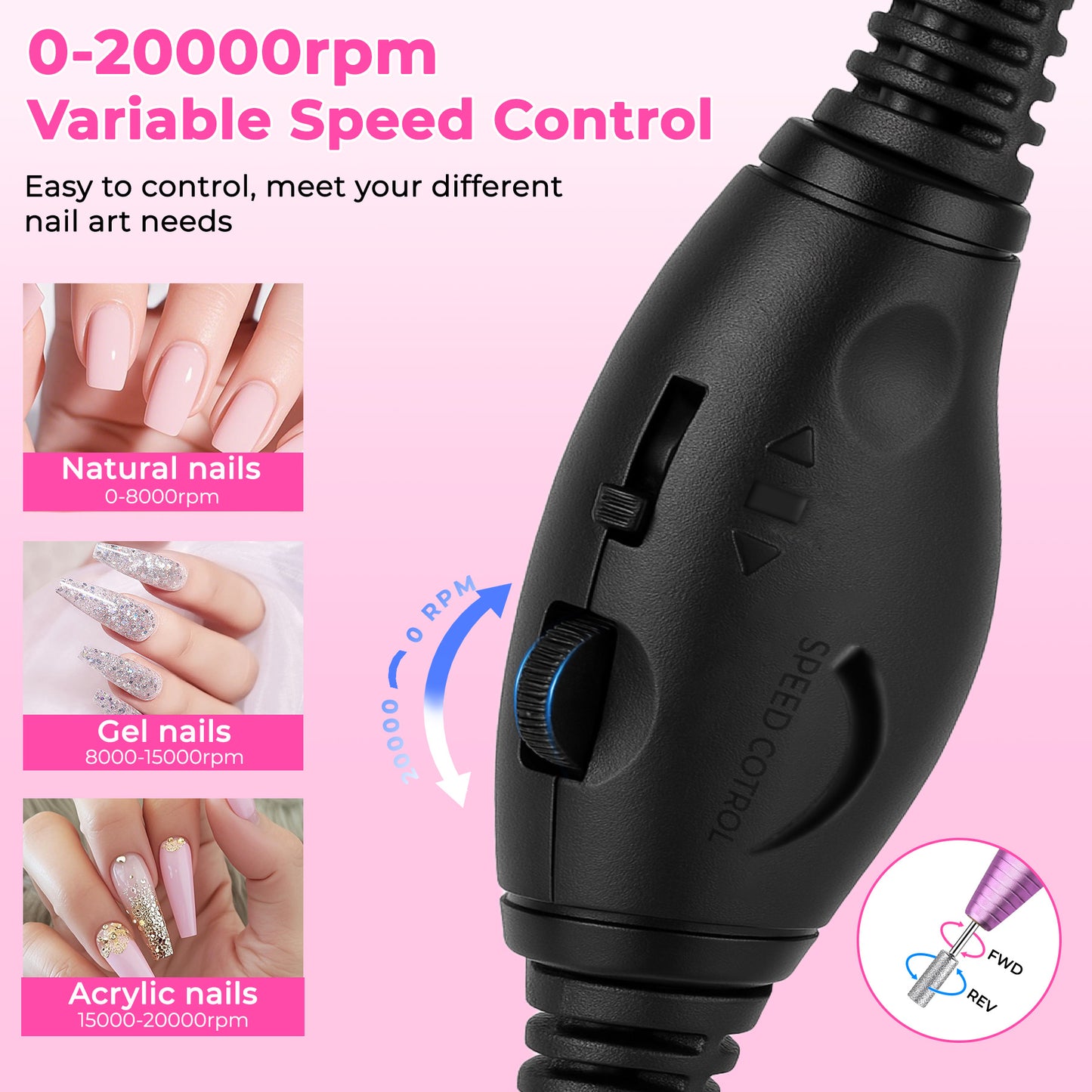 Portable Electric Nail Drill, Professional Nail File Kit For Acrylic Acid, Gel Nail, Nail Trimming With Nail Drill, Pedicure Abrasive Belt, Rose Gold - ShoreCo.Shop