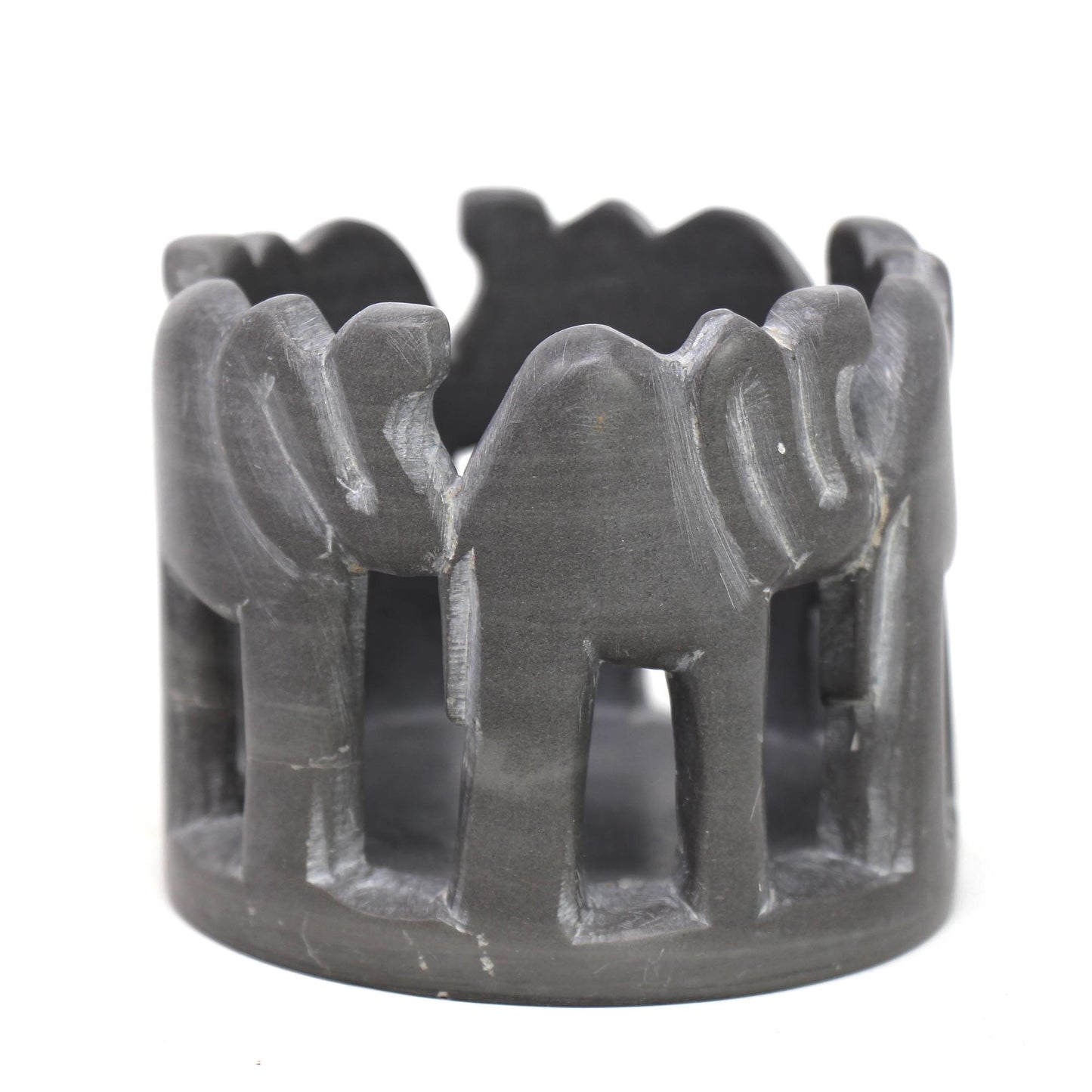 Circle of Elephants Soapstone Sculpture, 3 to 3.5-inch - Dark Stone    Home Decor Supply | Online Retail | ShoreShopper.com