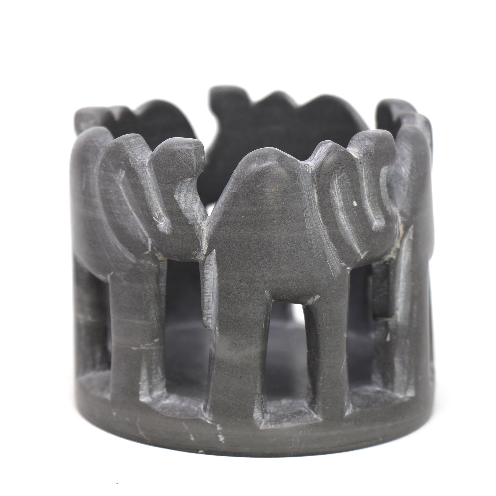 Circle of Elephants Soapstone Sculpture, 3 to 3.5-inch - Dark Stone    Home Decor Supply | Online Retail | ShoreShopper.com