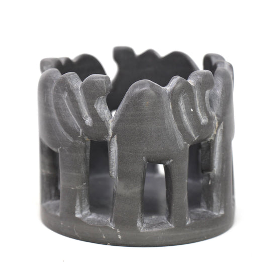 Circle of Elephants Soapstone Sculpture, 3 to 3.5-inch - Dark Stone    Home Decor Supply | Online Retail | ShoreShopper.com
