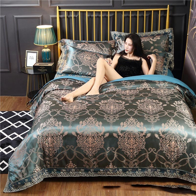 Silk Satin Jacquard Lace Four-piece Bedding    Home Decor Supply | Online Retail | ShoreShopper.com