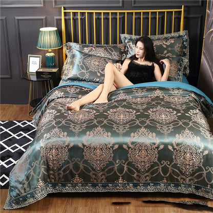 Silk Satin Jacquard Lace Four-piece Bedding    Home Decor Supply | Online Retail | ShoreShopper.com