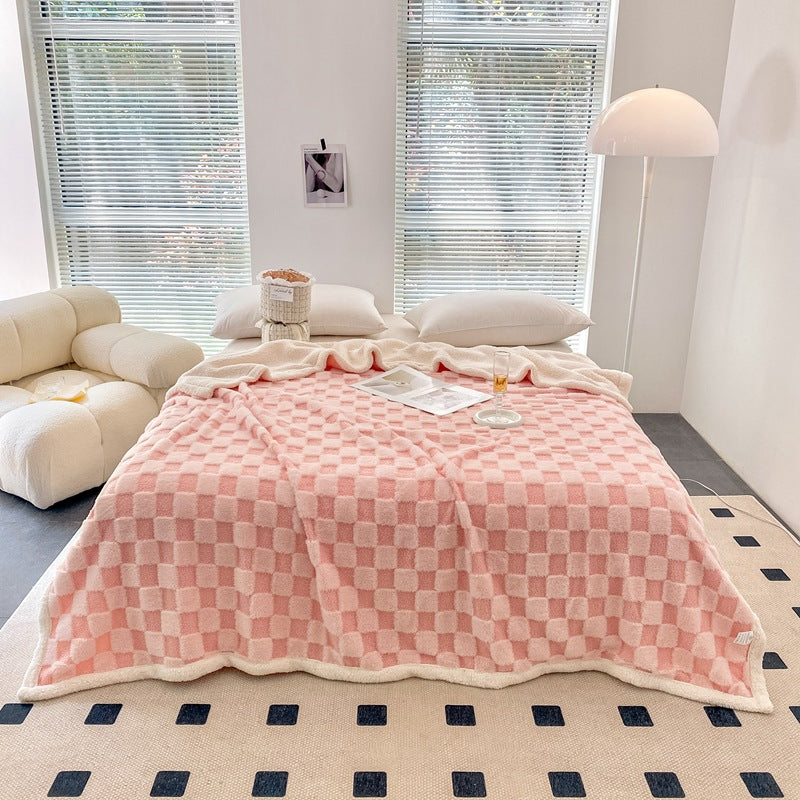 Autumn And Winter Lamb Plush Blanket Quilt Set Checkerboard    Home Decor Supply | Online Retail | ShoreShopper.com